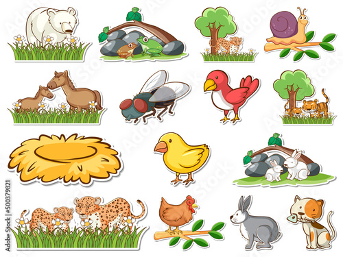 Sticker set of cartoon wild animals