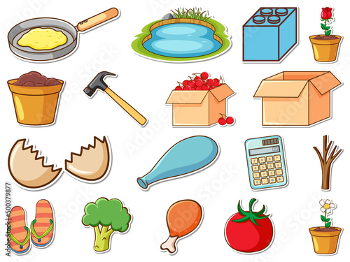 Sticker set of mixed daily objects