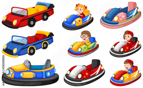 Set of kids riding Go-Kart