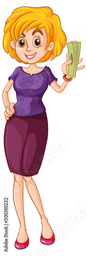 A woman holding cash money