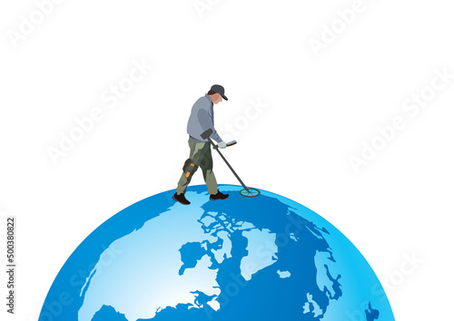 person looking for metals with metal detector-