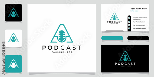 Letter A with podcast logo template illustration Vector