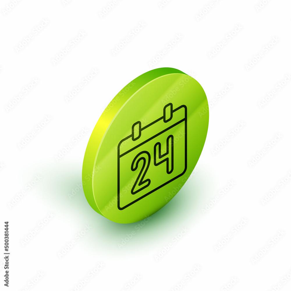 Isometric line Calendar icon isolated on white background. Event reminder symbol. Green circle button. Vector Isometric line Calendar icon isolated on white background. Event reminder symbol. Green circle button. Vector