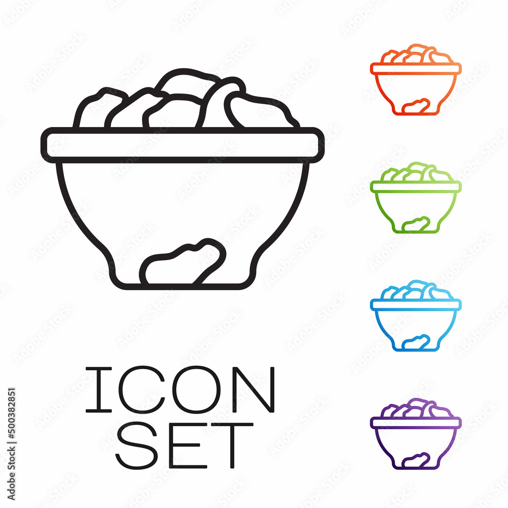 Black line Date fruit in bowl icon isolated on white background. Set icons colorful. Vector Black line Date fruit in bowl icon isolated on white background. Set icons colorful. Vector