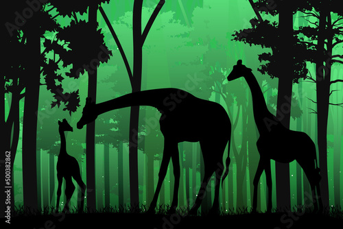 cute giraffe animal in jungle silhouette