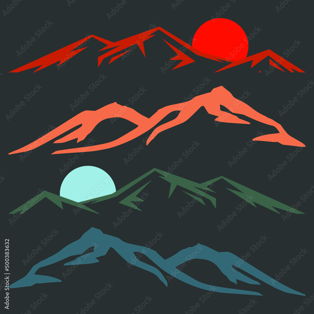 Multicolored moon and mountains vector abstract pattern on a dark background. Print for t-shirt and other clothes.