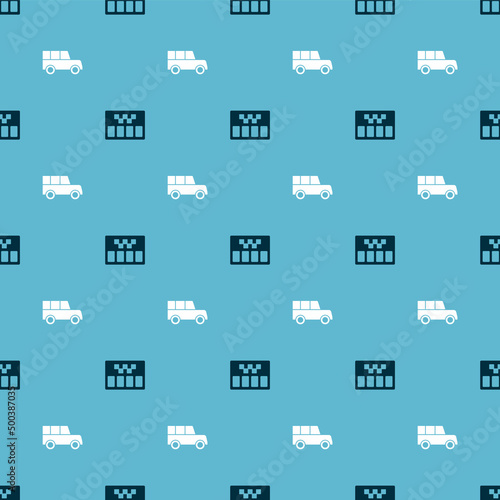 Set Taximeter and Car on seamless pattern. Vector