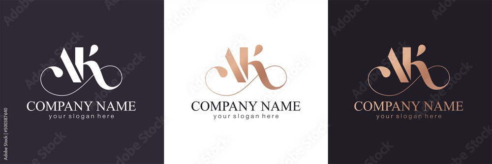 AK letter monogram. Elegant luxury logo. Calligraphic style. Corporate identity and personal logo. Vector design. Luxurious linear creative monogram. - obrazy, fototapety, plakaty 
