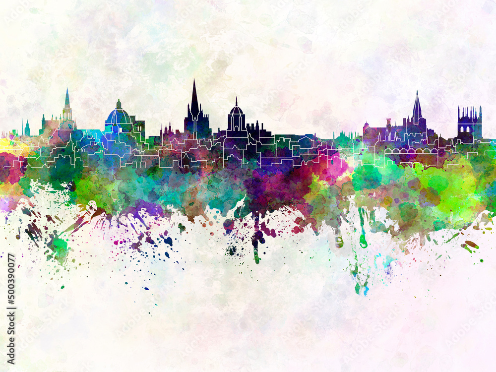 Oxford skyline in watercolor-poster