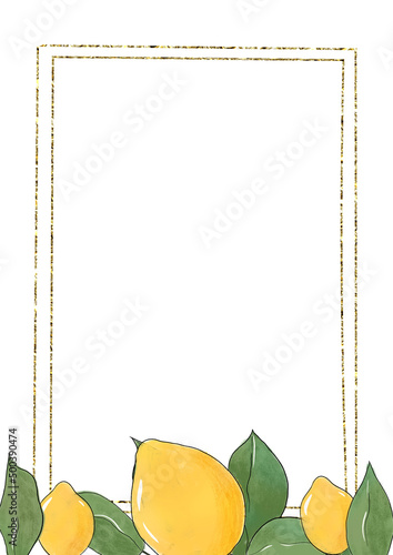 Hand drawn frame with lemons. fresh lemons illustrationv