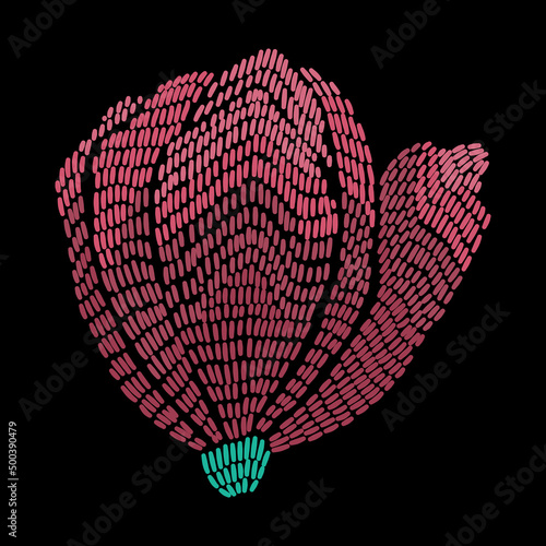 Embroidery beautiful flower constructor. Vector handmade floral ornament on dark background. Embroidery for fashion products. Elegant tiled design, best for print fabric or papper and more