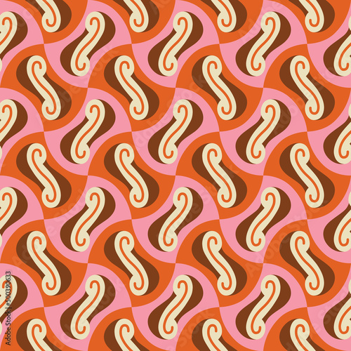 1970 aesthetic seamless pattern. Vector mid century modern wallpaper. Decorative geometric groove art.