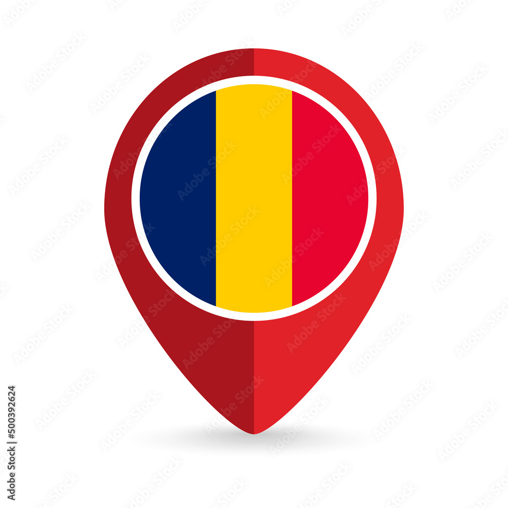 Fototapeta premium Map pointer with contry Chad. Chad flag. Vector illustration.