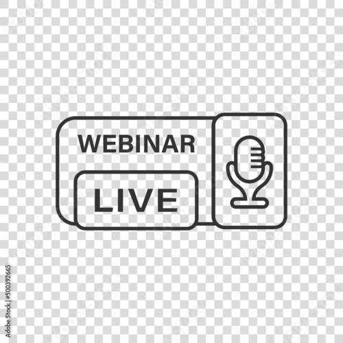 Live webinar icon in flat style. Online training vector illustration on isolated background. Conference stream sign business concept.
