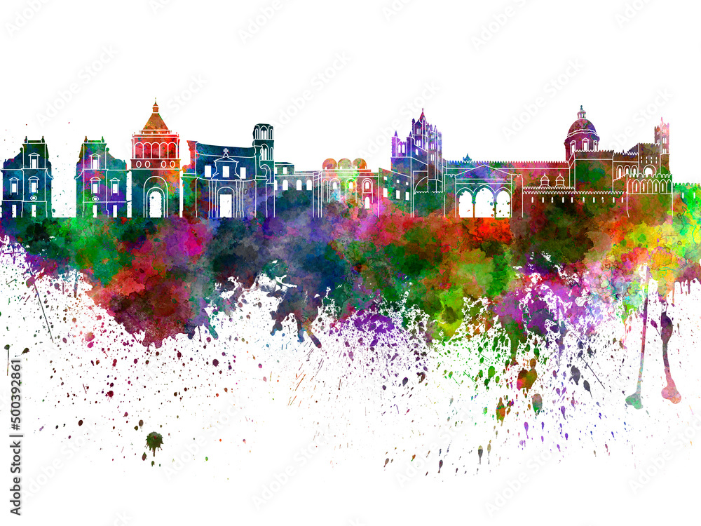 Obraz premium Palermo skyline in watercolor on white background