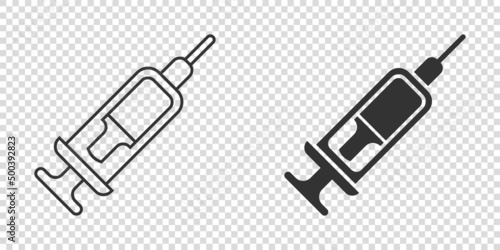 Syringe icon in flat style. Coronavirus vaccine inject vector illustration on isolated background. Covid-19 vaccination sign business concept.