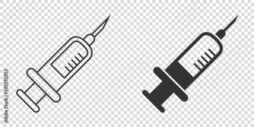 Syringe icon in flat style. Coronavirus vaccine inject vector illustration on isolated background. Covid-19 vaccination sign business concept.