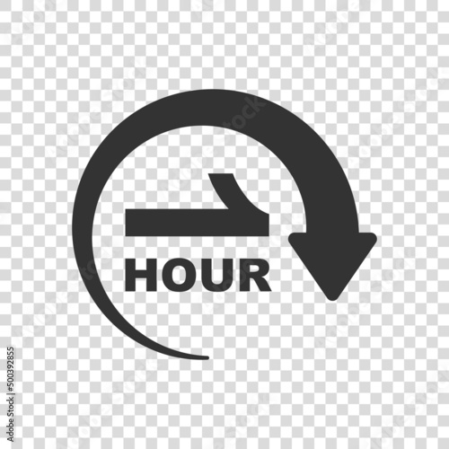 1 hour clock icon in flat style. Timer countdown vector illustration on isolated background. Time measure sign business concept.