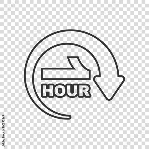 1 hour clock icon in flat style. Timer countdown vector illustration on isolated background. Time measure sign business concept.