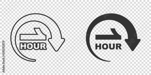 1 hour clock icon in flat style. Timer countdown vector illustration on isolated background. Time measure sign business concept.