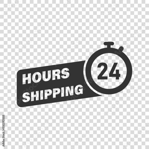 Shipping 24 hours icon in flat style. Delivery countdown vector illustration on isolated background. Quick service time sign business concept.