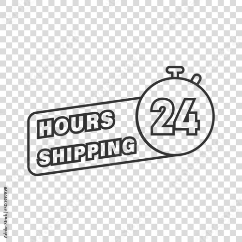 Shipping 24 hours icon in flat style. Delivery countdown vector illustration on isolated background. Quick service time sign business concept.