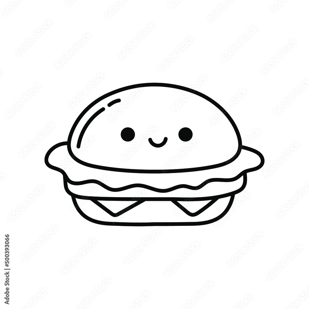 Cute burger simple vector illustration, black and white doodle burger Cute burger simple vector illustration, black and white doodle burger