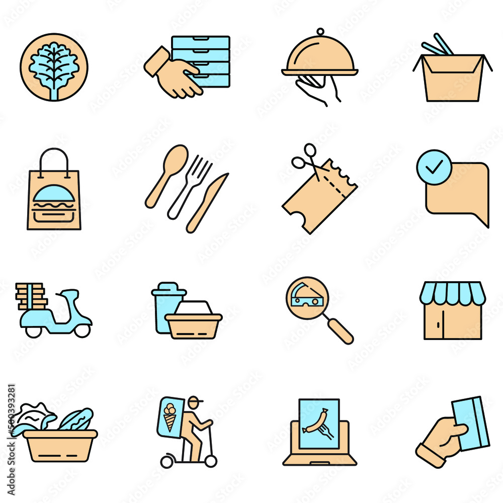 Food delivery icons set . Food delivery pack symbol vector elements for ...