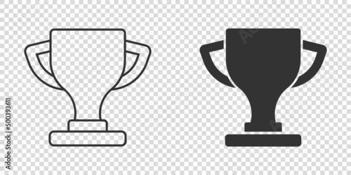 Trophy cup icon in flat style. Goblet prize vector illustration on isolated background. Award sign business concept.