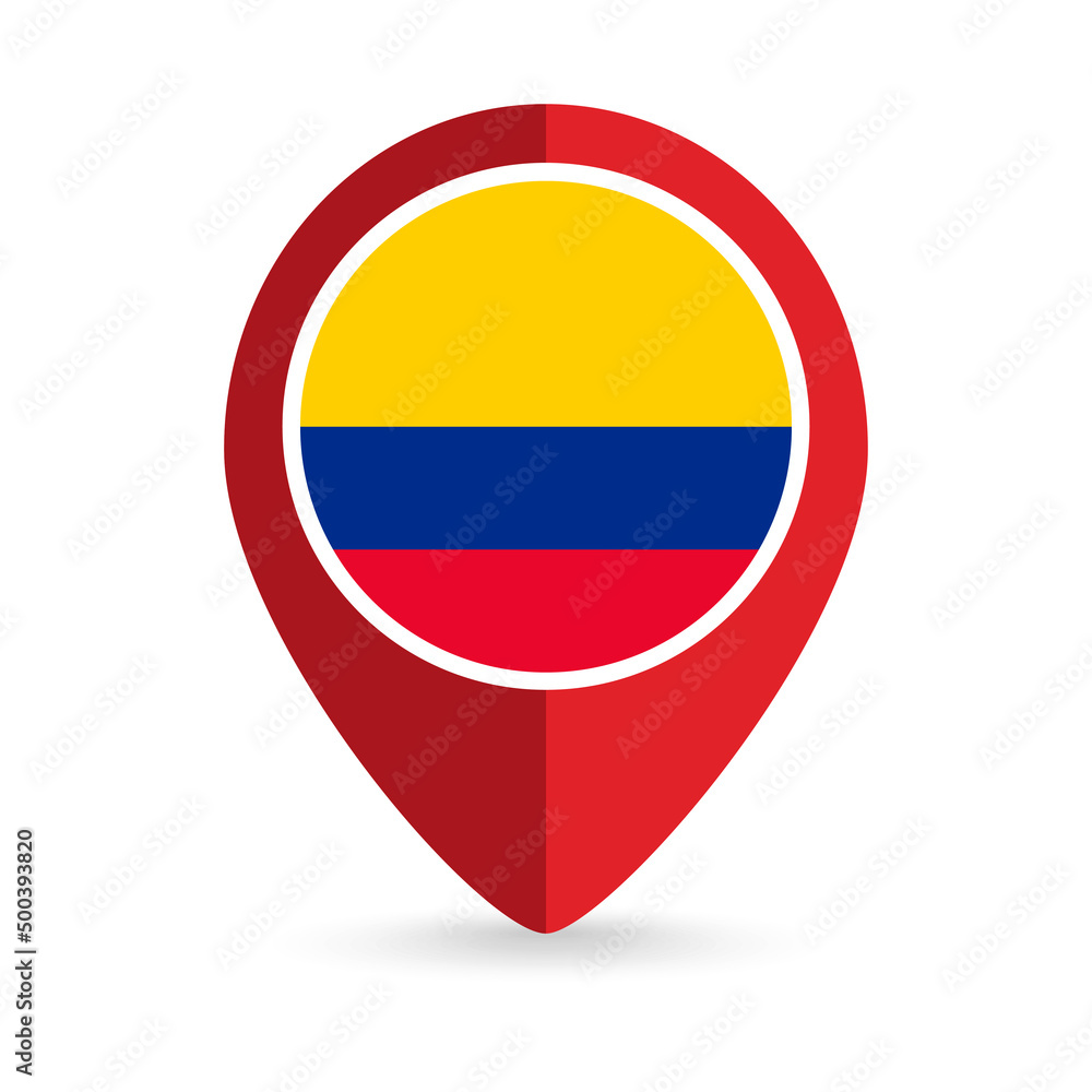 Map pointer with contry Colombia. Colombia flag. Vector illustration. Map pointer with contry Colombia. Colombia flag. Vector illustration.