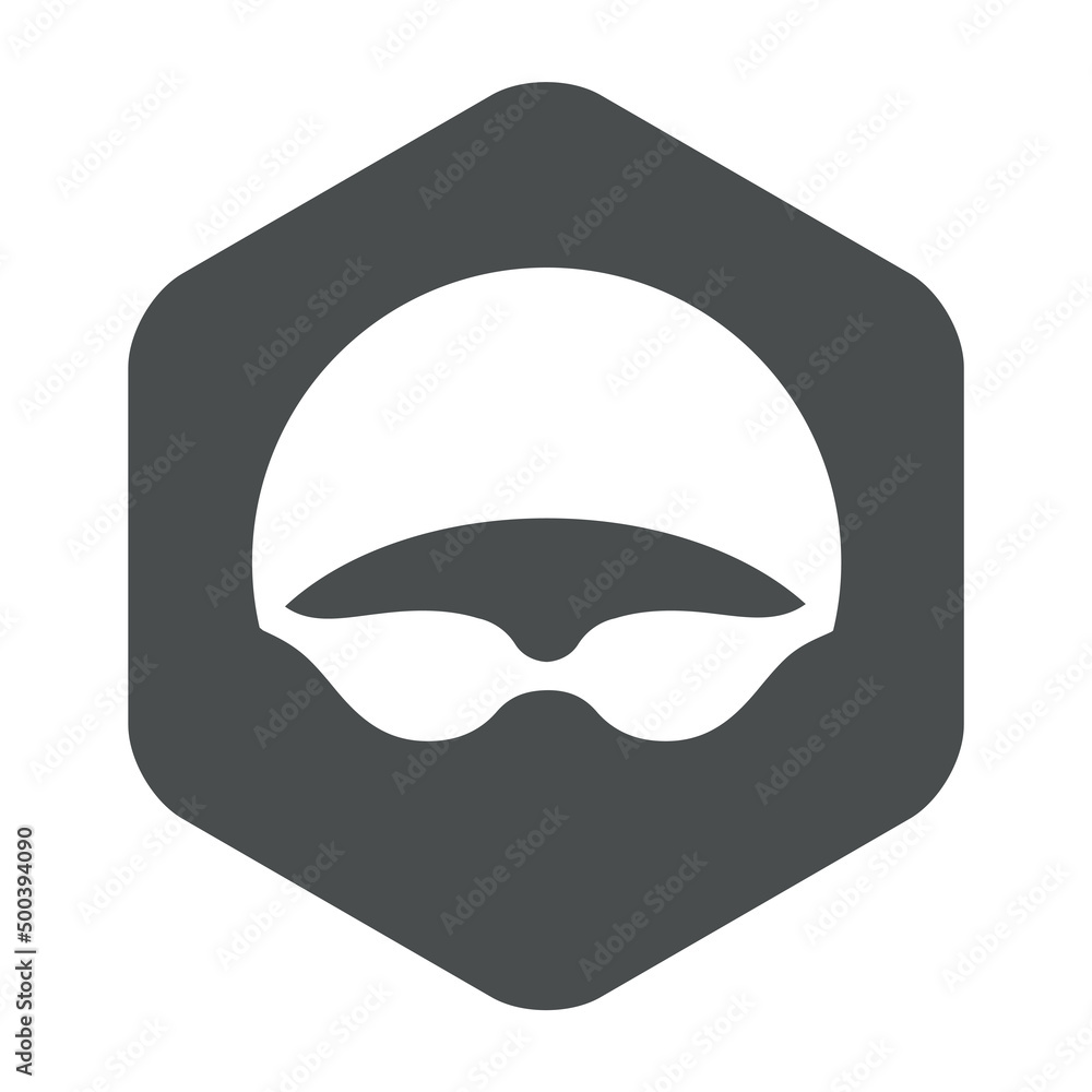 Logotipo piscina. Icono plano silueta de cabeza de nadador con sombrero de natación y gafas protectoras en hexágono color gris Logotipo piscina. Icono plano silueta de cabeza de nadador con sombrero de natación y gafas protectoras en hexágono color gris