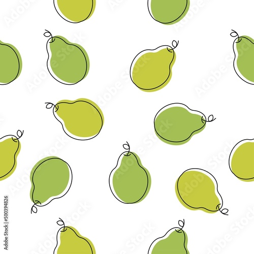 Seamless pattern green pears on a white background.Vector illustration for your design.
