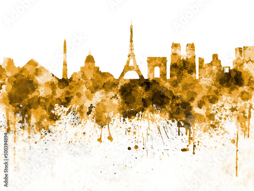 Paris skyline in watercolor on white background