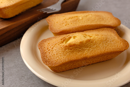 Sweet and savory gold ingot-shaped bread financier photo