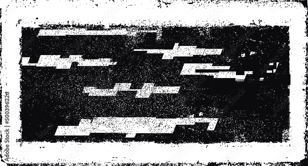 Glitch distorted geometric shape . Noise destroyed logo . Trendy defect error shapes . Glitched frame .Grunge textured . Distressed effect .Vector shapes with a halftone dots screen print texture. Glitch distorted geometric shape . Noise destroyed logo . Trendy defect error shapes . Glitched frame .Grunge textured . Distressed effect .Vector shapes with a halftone dots screen print texture.