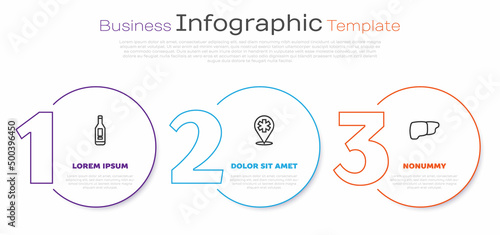 Set line Digital thermometer, Location hospital and Human organ liver. Business infographic template. Vector