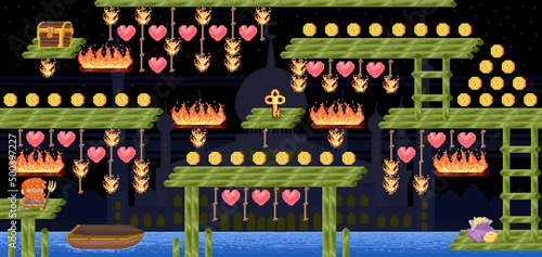 Pixel art arcade treasure hunter game in middle east