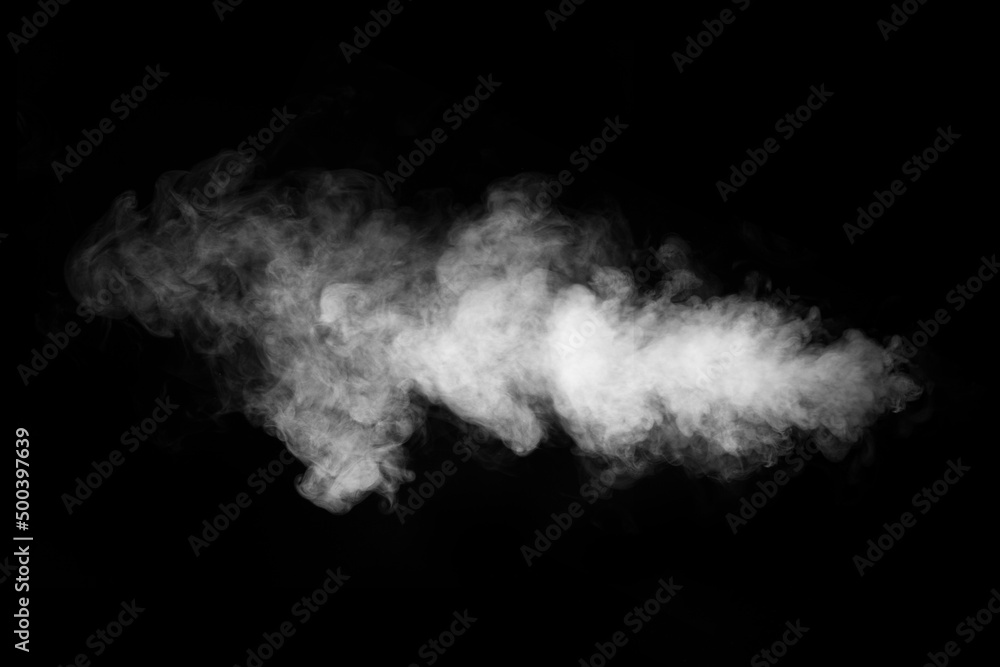 Swirling, wriggling smoke, steam, isolated on a black background for overlaying on your photos. Fragment of horizontal steam Swirling, wriggling smoke, steam, isolated on a black background for overlaying on your photos. Fragment of horizontal steam