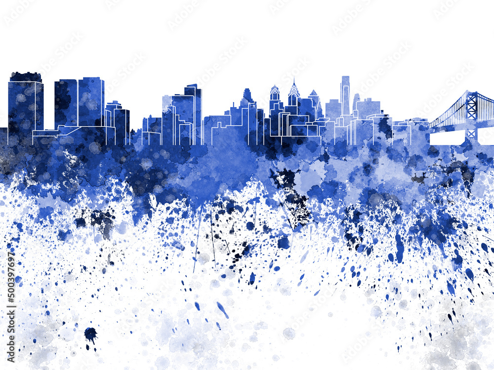 Fototapeta premium Philadelphia skyline in watercolor on white background