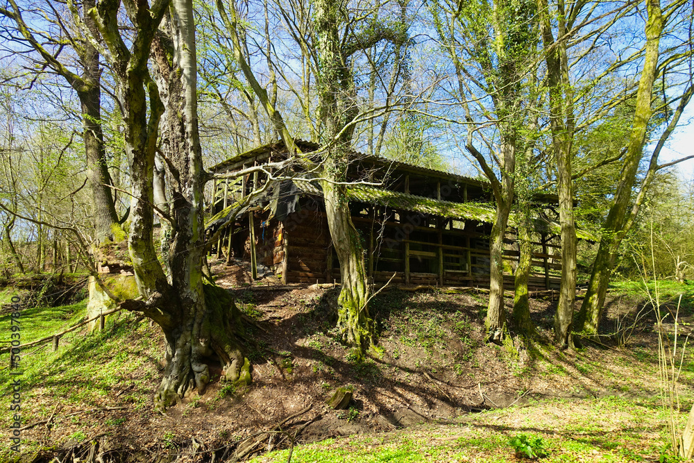 Alter Ziegen- oder Schafsstall am Wegesrand, Wanderweg rund um Heckendahlheim, Saarland Alter Ziegen- oder Schafsstall am Wegesrand, Wanderweg rund um Heckendahlheim, Saarland