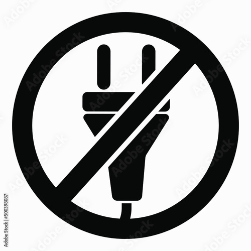Electric plug ban icon. Do not plug in. There is no energy. It is forbidden to connect to the electrical network. Vector icon.