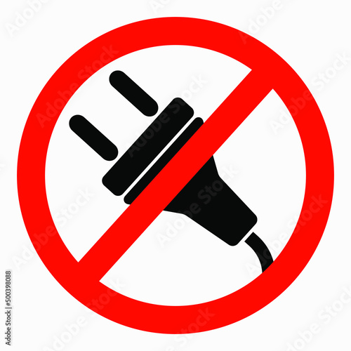 Electric plug ban icon. Do not plug in. There is no energy. It is forbidden to connect to the electrical network. Vector icon.