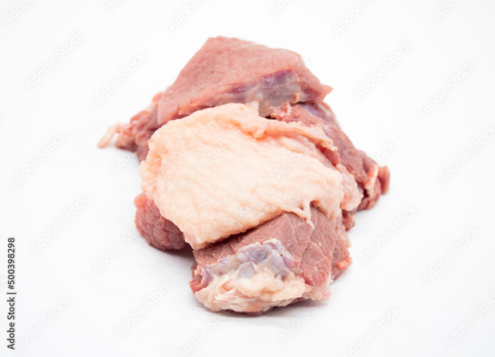 Beef fat with beef meat isolate on white background,