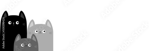 Gray black cat head face set. Cats family. Cute cartoon funny character. Different size big small middle. Pet baby collection. Greeting card. Sticker print. Flat design. White background Isolated
