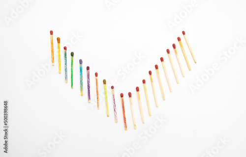 color matchstick over on white background