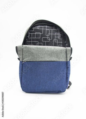 Open school backpack isolate on white background