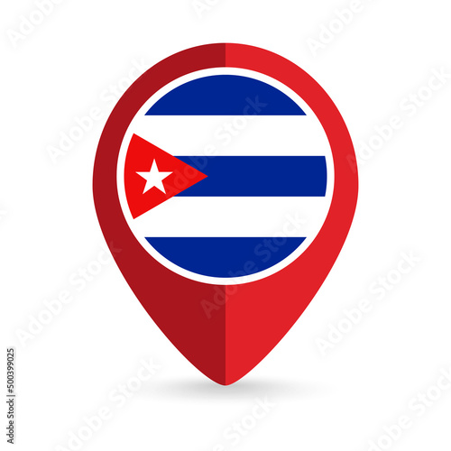 Map pointer with contry Cuba. Cuba flag. Vector illustration.