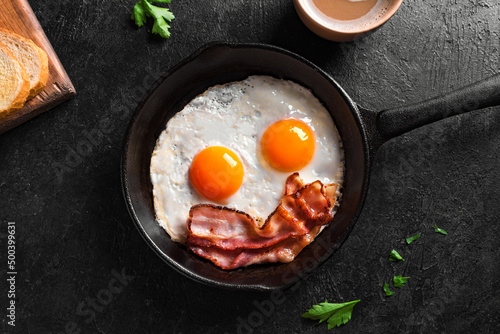 Fried eggs and bacon for breakfast