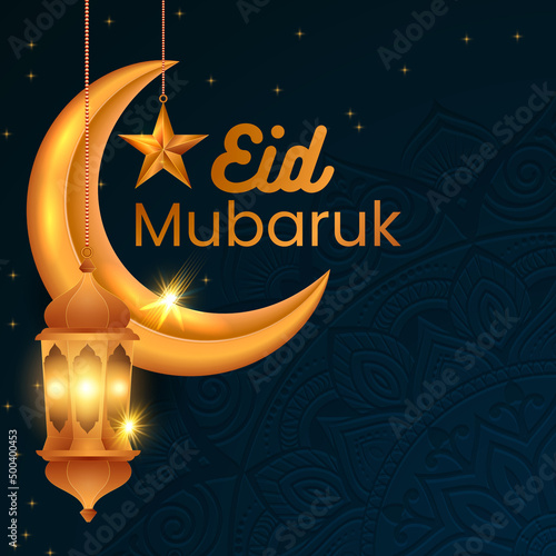 Realistic eid al-fitr uxury ornamental islamic background with islamic decorative golden moon lantern star