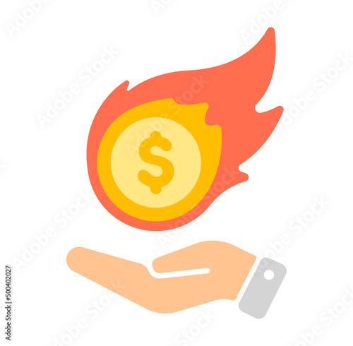 Burning US dollar ( inflation , soaring ) vector icon illustration